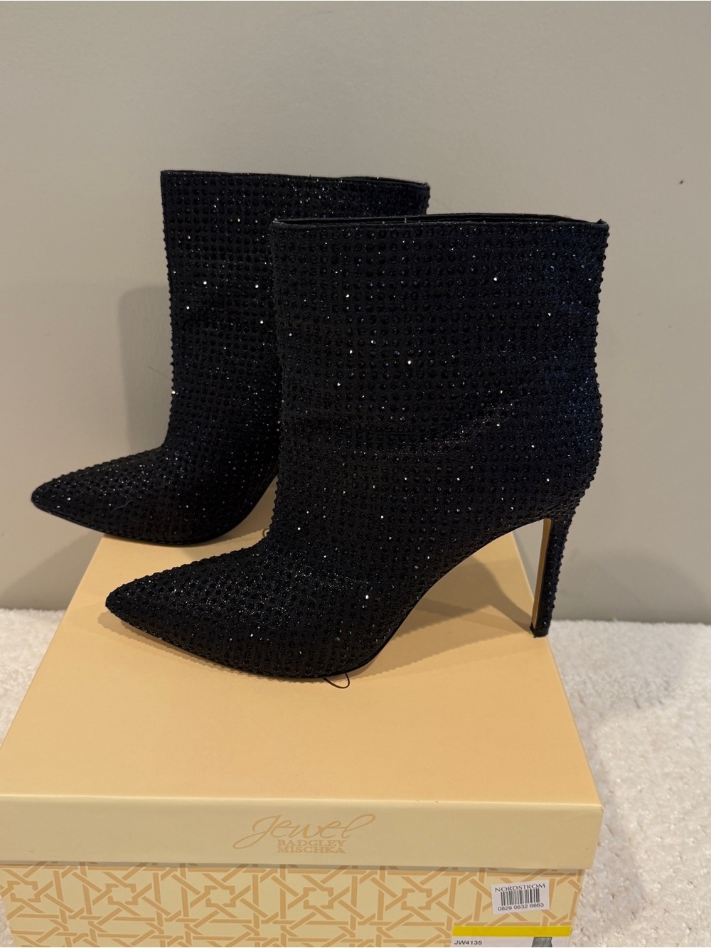 Jewel Badgley Mischka Jude Black Crystal Embellished Booties